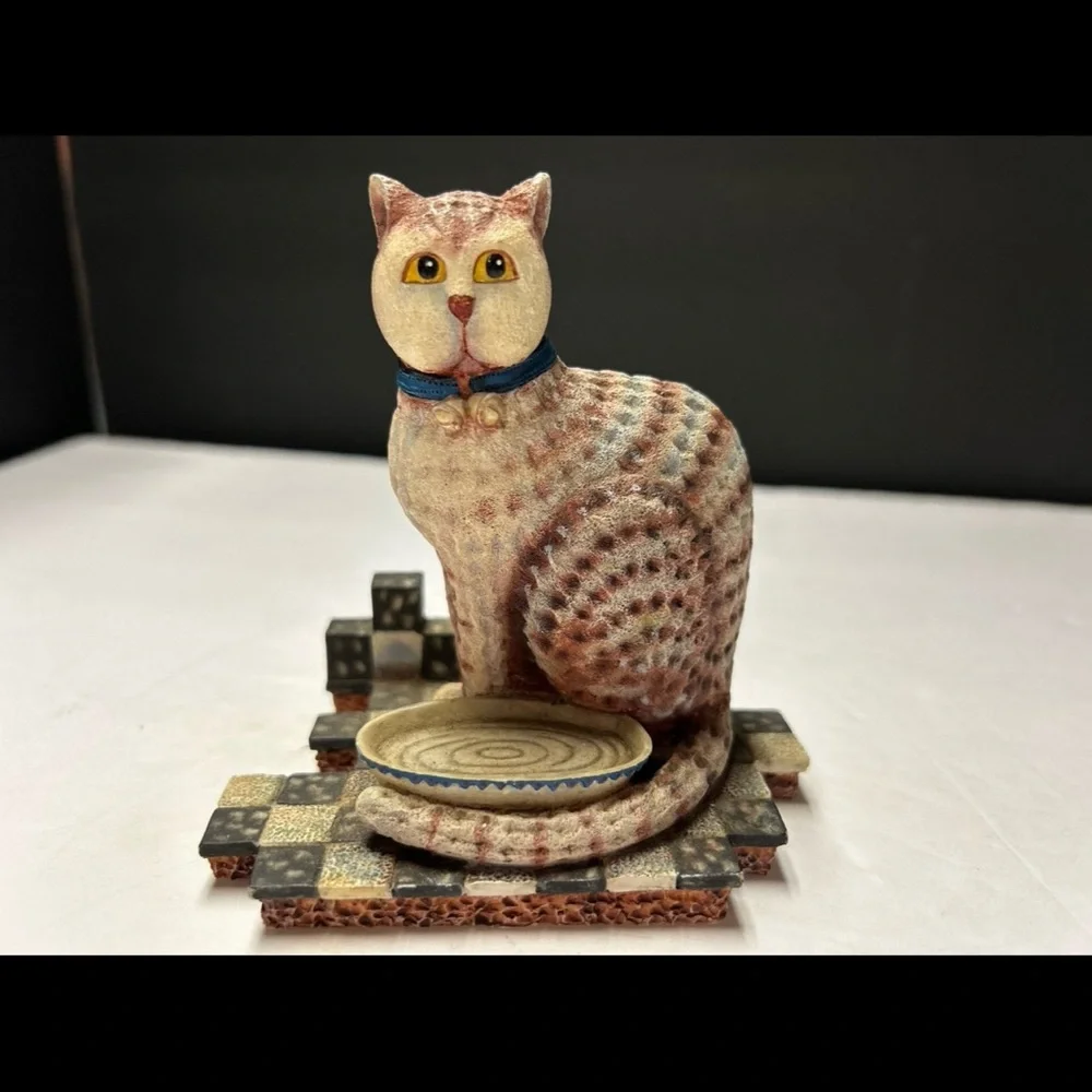 Decorative Ceramic Cat Figurine with Bowl - Beige & Brown